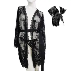 GENERICO - Bata Negro Lencería pluss size Salida de Playa