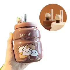 ELMEJORPRECIO - Vaso Tomatodo de Cerámica De 500ml con Tapa y sorbete Kawai Bear 4