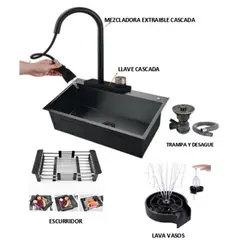 GENERICO - COMBO 60X45X23CM LAVADERO NEGRO DE COCINA MEZCLADORA PORTA VASOS