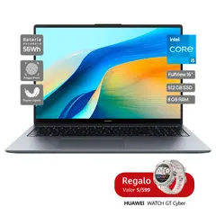 HUAWEI - Laptop MateBook D16 2024 16" i5-12450H 512GB SSD 8GB RAM Gris + Watch GT Cyber de Regalo