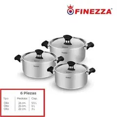 FINEZZA - JUEGO DE OLLAS ACERO INOXIDABLE 6 Pzas