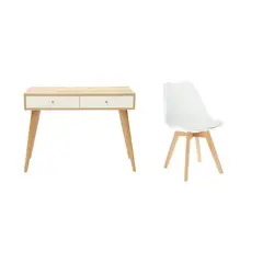 VENTITAS HOME - COMBO Escritorio Silla Vintage Larizza Blanco