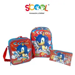 SCOOL - Set mochila A4 lonchera y cartuchera Sonic
