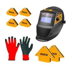 INGCO TOOLS - SET 6 ESCUADRAS MAGNÉTICAS + CASCO CARETA SOLDAR + GUANTES - COMBO
