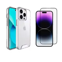 CASE - SPACE TRANSPARENTE + MICA DE VIDRIO PARA IPHONE 15 PRO