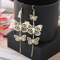 GENERICO - Aretes largos mariposas doradas