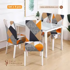 SALA FABULOSA - Set 8 pzs fundas de silla diseño elegante triángulos lycra importado