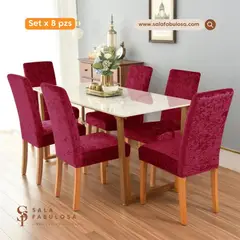 SALA FABULOSA - Funda de silla PLUSH TERCIOPELO IMPORTADO 8 pzs - Guinda
