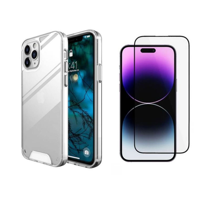SPACE TRANSPARENTE + MICA DE VIDRIO PARA IPHONE 12 PRO