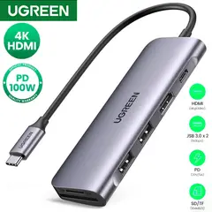 UGREEN - Adaptador tipo-C a HDMI + 2 USB 3.0 lector de tarjetas Macbook
