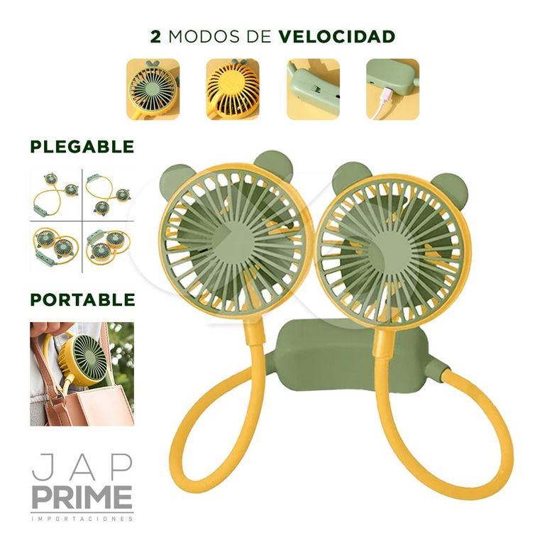 Mini ventilador de cuello portátil USB Kawai Verde Pastel