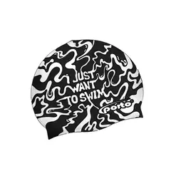 PORTO - Gorro de Natacion Silicona Negro con Diseño