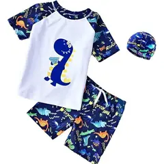 GENERICO - ROPA DE BAÑO 3 PIEZAS PARA BEBE NIÑO DINOSAURIO BLANCO Y AZUL