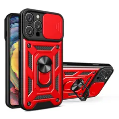 GENERICO - Funda para iPhone 13 Pro Max Holder Protector Camara Rojo Antishock
