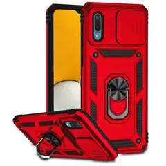 GENERICO - Funda Case para Samsung A02 Holder Protector Camara Rojo Antishock