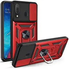 GENERICO - Funda Case para Samsung A20 Holder Protector Camara Rojo Antishock