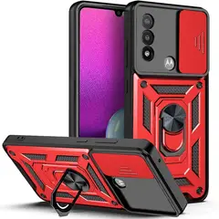 GENERICO - Funda para Motorola E7 Power Holder Protector Camara Rojo Antishock