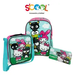 SCOOL - - Set mochila oficio lonchera y cartuchera Hello Kitty