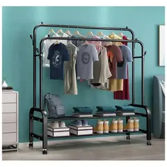 GENERICO - PERCHERO COLGADOR DOBLE ORGANIZADOR DE 2 REPISAS CON RUEDAS PREMIUM