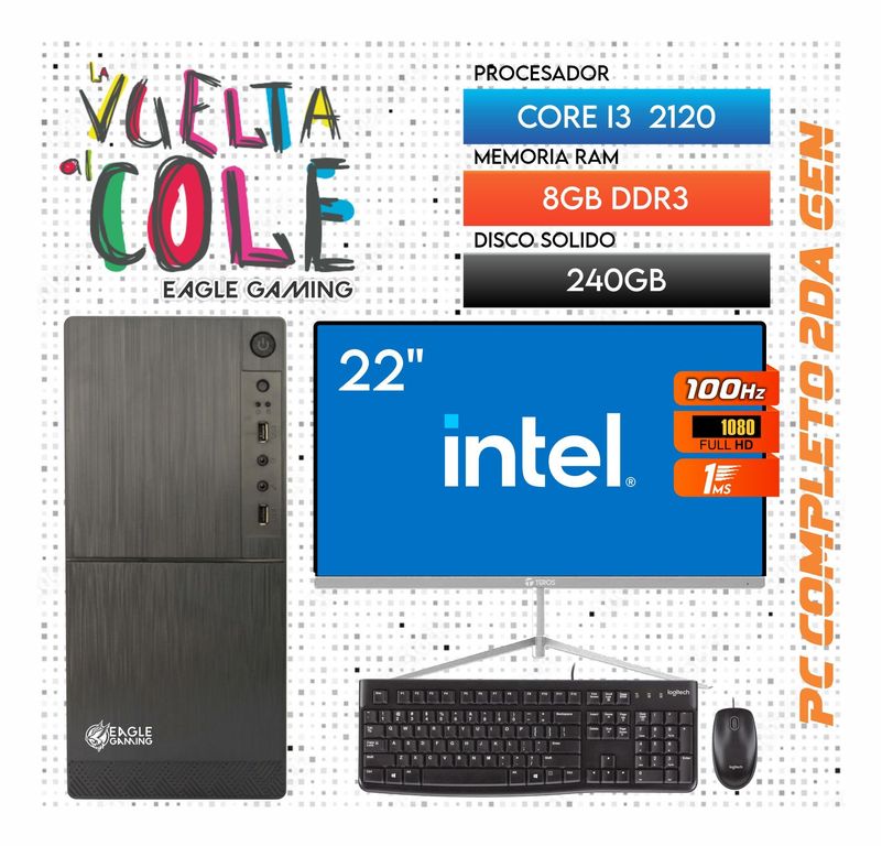 Computadora PC Core i3 2120 RAM 8GB SSD 240GB Monitor 22 FHD webcam