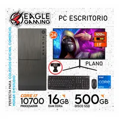 INTEL - Computadora PC Core i7 10700 RAM 16GB SSD 500GB Monitor 24 FHD webcam