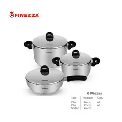 FINEZZA - Set de ollas FZ-1048TS de acero inoxidable 6 Pzas