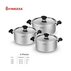 FINEZZA - Set de ollas de acero inoxidable FZ-1042TS-IN 6 PZAS