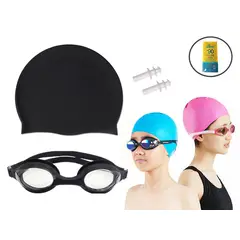 WINNER - KIT NATACIÓN LENTES PROT UV GORRO DE SILICONA NEGRO - Junior