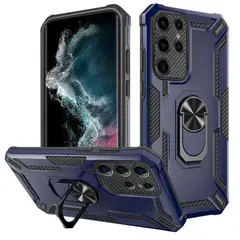 GENERICO - Funda para Samsung S22 Ultra Holder Parante con Anillo Antishock Azul