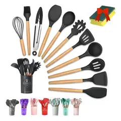 GENERICO - Set de Utensilios De Cocina silicona De Colores 12 Pcs - Negro