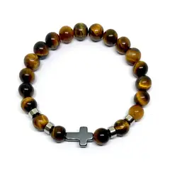SANTORAL - Pulsera Aarón - Ojo de Tigre y Hematita