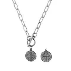 SANTORAL - Collar de Eslabones y Dije de San Benito - Acero