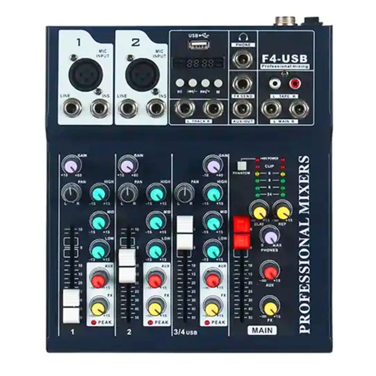 Mezclador de Audio 4 Canales USB y Bluetooth Procesador de Efectos F4