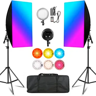 WEIFENG - Kit de iluminación Softbox Profesional RGB LED-30RGB 30W + 2 Parantes