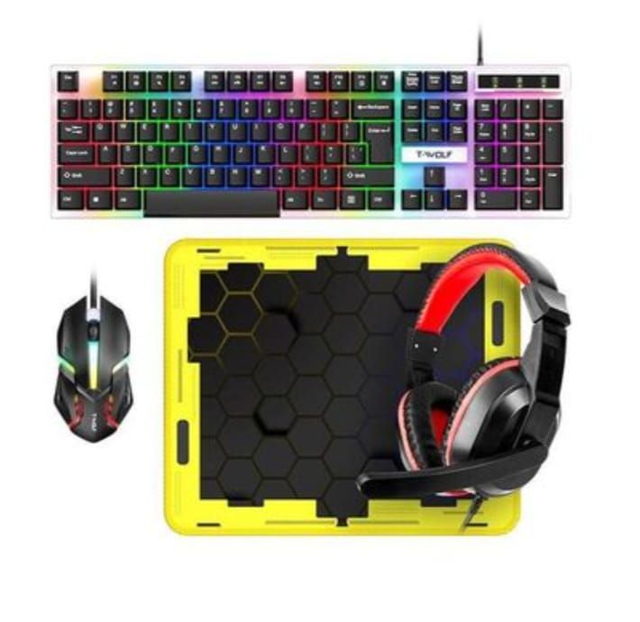 Pack Gamer con luces Teclado Mouse Audífonos Pad mouse Combo 4en1