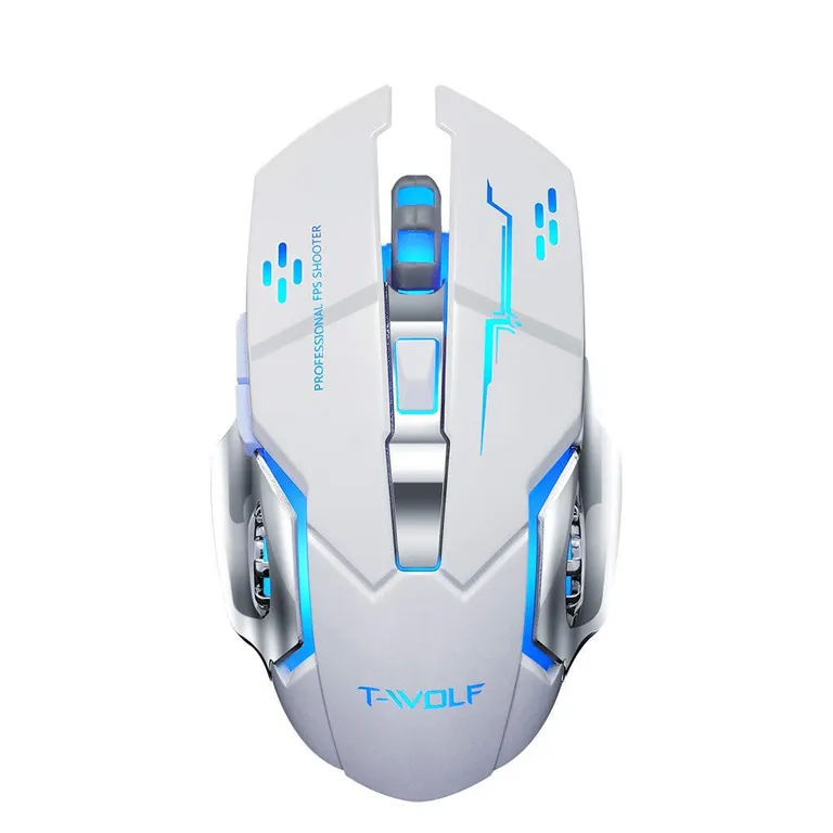 MOUSE INALAMBRICO GAMER RECARGABLE LUZ RGB - Blanco