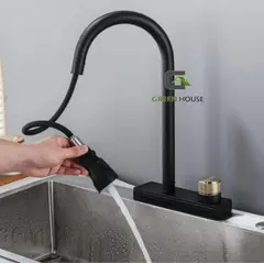 IMPORTADO MC - ELEGANTE MEZCLADORA NEGRA DE COCINA EXTRAIBLE CON CAIDA CASCADA