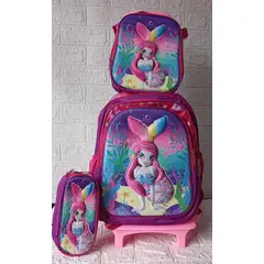 GENERICO - MOCHILA PARA NIÑA 3 PIEZAS CON RUEDAS Y LUCES