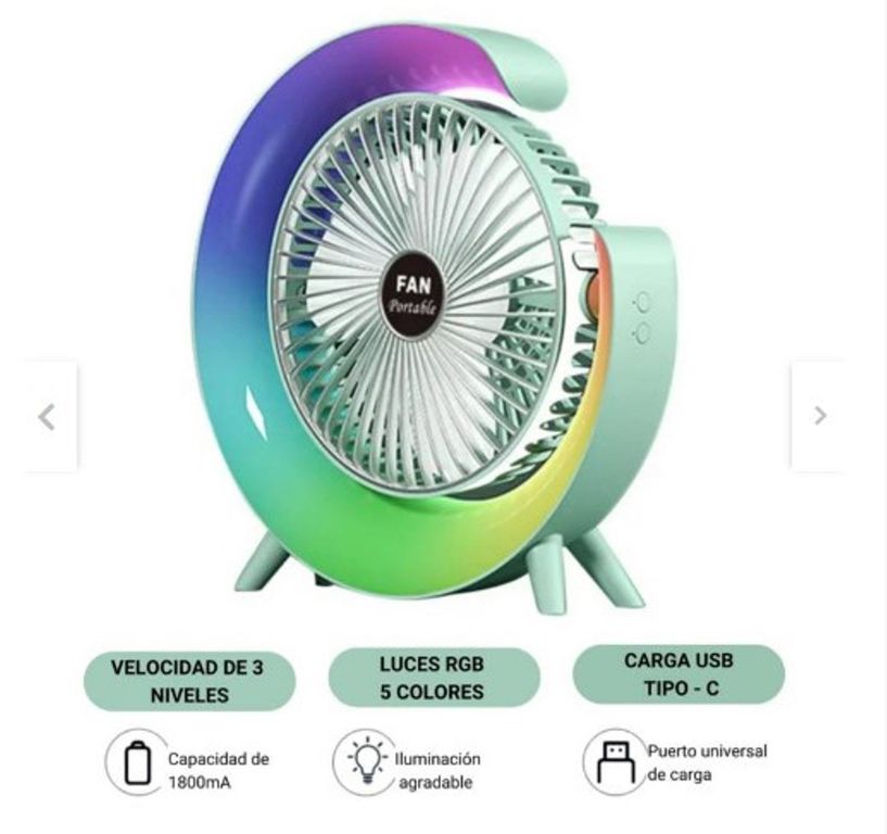 Ventilador G con Lámpara Portátil Luces RGB y 3 Velocidades