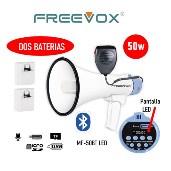 MEGAFONO RECARGABLE 50W USB - BT - 2 BATERIAS