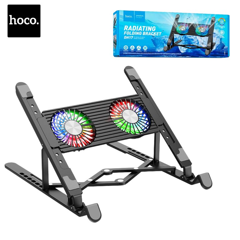 Cooler Doble Ventilador Soporte Laptop DH-17 Con Luces RGB
