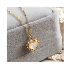 GENERICO - Collar para Mujer de Acero Titanio con Concha e Incrustaciones