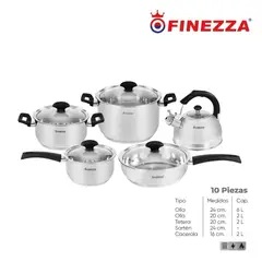 FINEZZA - JUEGO DE OLLAS DE ACERO INOXIDABLE 10 Pzas