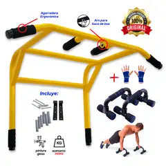 HOLGU - Barra multifuncional 2 en 1 PREMIUM + push up + guantes