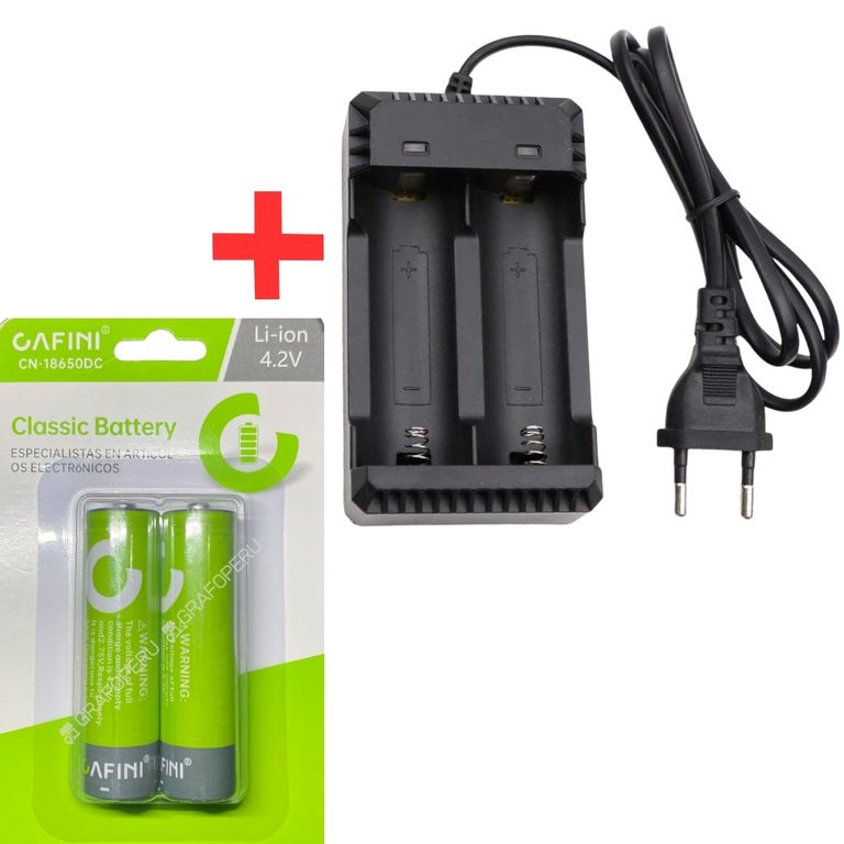Cargador 18650 Doble + 02 Baterias Litio 4.2V