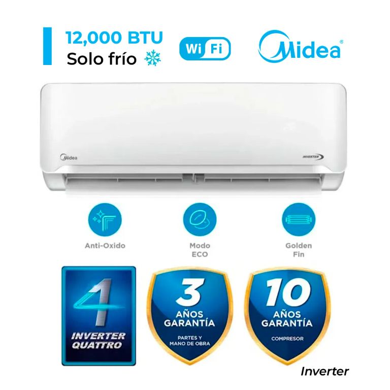 AIRE ACONDICIONADO SPLIT DE 12,000 BTU INVERTER FRIO SOLO