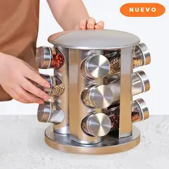 ICHIMATSU - Especiero giratorio Acero Inoxidable 12 tarros plateado