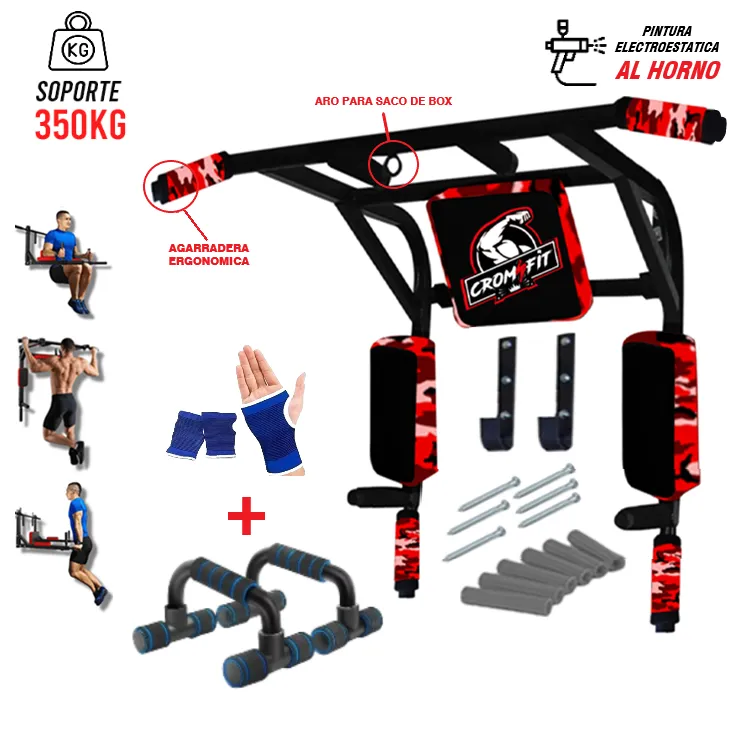Barra Dominadas - Paralelas 15 en 1 + Push Up + Guantes