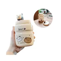 GENERICO - Vaso Tomatodo De Ceramica De 500ml Con tapa Y Sorbete Kawai Bear 2