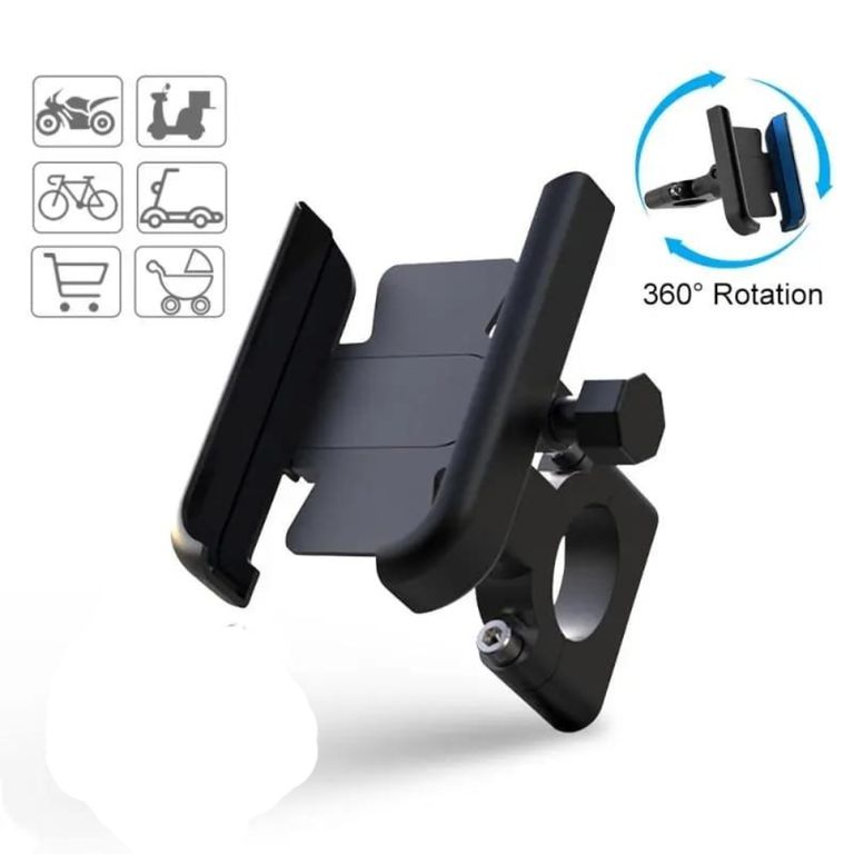 Holder Aluminio Celular Moto Bicicleta Scooter Soporte 360° Negro